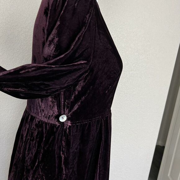 Earth Song Size 8P Petite Velvet Maxi Dress Fairycore Witchy Dark Purple 90s - Picture 6 of 9